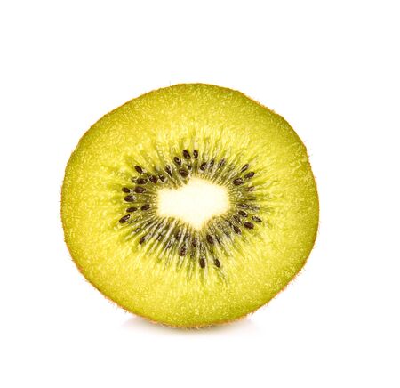 sliced kiwi fruit  isolated on white backgroundの写真素材