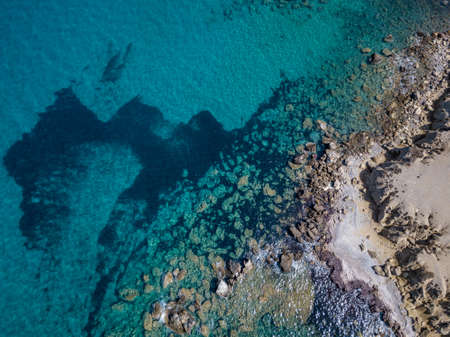 Aerial View: Drone video of beaches in Rhodes Mandriko, Rodos island, Aegean, Greeceの写真素材