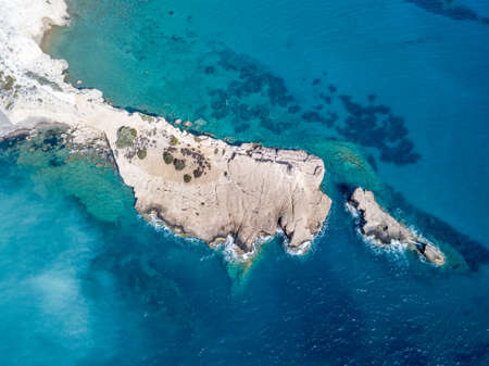 September 2017: Aerial View of Fourni Beach, Rodos island, Aegean Greeceの写真素材
