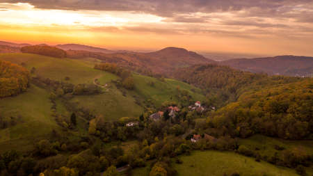 Aerial view of the autumn forest.の写真素材