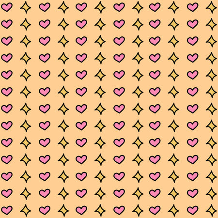 Cute and colorful vector seamless hand drawn pattern with hearts and stars