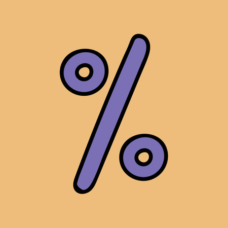 Cute hand drawn cartoon sign of percent. Colorful vector illustration in clipart style isolated on background. Object with hand drawn doodle outline.のイラスト素材