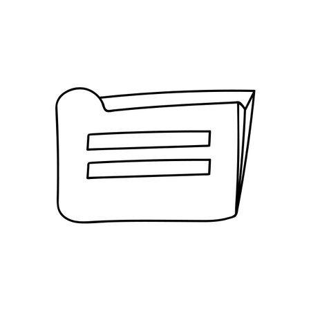 Cute and trendy folder in hand drawn style. Vector illustration isolated on the background with doodle outline. Folder with business documents in it or in computer with different files.のイラスト素材