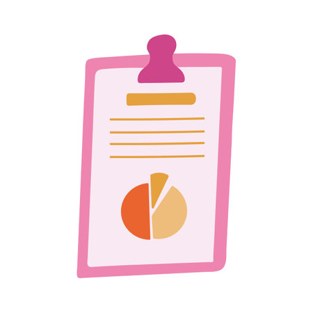 Cute and trendy business document on the clipboard with diagram, chart in hand drawn style. Vector illustration isolated on the background with doodle outline. Paper for meetings, conferencesのイラスト素材
