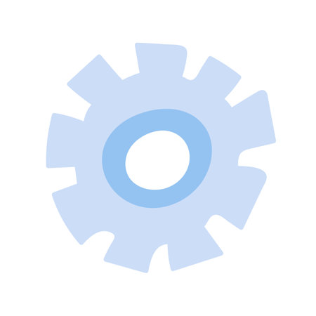 Cute and funny gear in hand drawn style. Colorful vector clipart illustration isolated on the background. About business processes, production.のイラスト素材