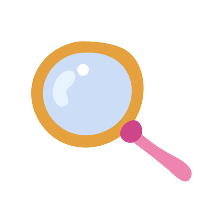 Cute clipart icon of loupe or magnifier in hand drawn style. Research of business processes, goals, analyzing, searching information. Vector illustration isolated on the background.のイラスト素材