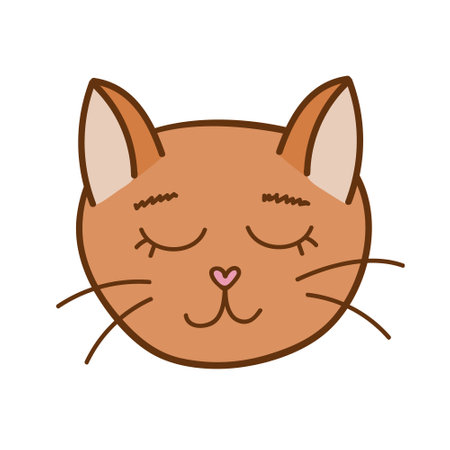 Funny, colorful and cute cat face close up, hand drawn vectorのイラスト素材