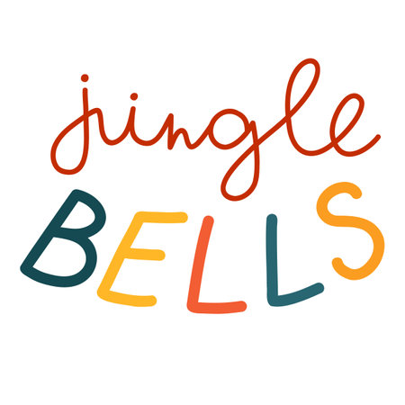 Jingle bells. Cute isolated vector lettering from famous song for popular holiday. Handwritten congratulations with Christmas. Calligraphic phrase for posters, greeting card, print, banner, sticker.のイラスト素材