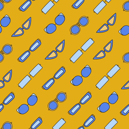 Cute and colorful vector seamless hand drawn pattern with sunglasses, eyeglasses and gogglesのイラスト素材