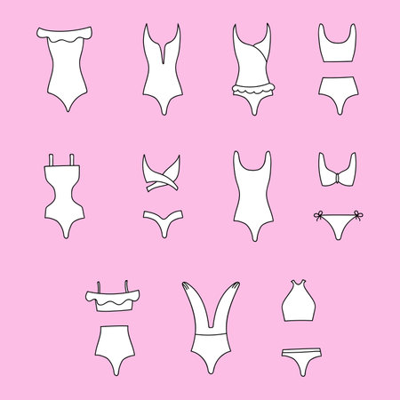Cute clipart vector summer swimsuit for women and girls for swim in the pool, sea, ocean. Vector illustration isolated on the backgroundのイラスト素材