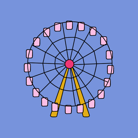 Cute hand drawn ferris wheel. Colorful vector clipart. Attraction in the amusement park vector flat element, fun icon, on colorful background.のイラスト素材