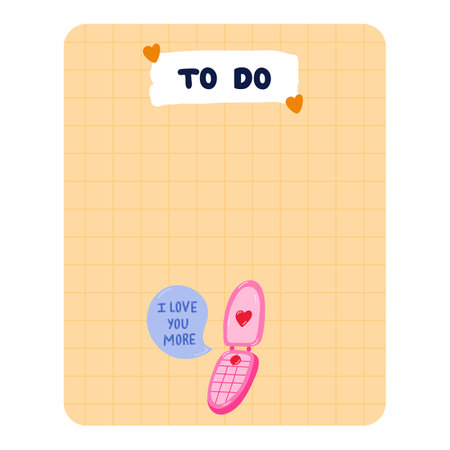 Cute scrapbook templates for planner (notes, to do, to buy, to read) with illustrations about love, romance, Valentine's day. With printable, editable illustrations. For school and university scheduleのイラスト素材