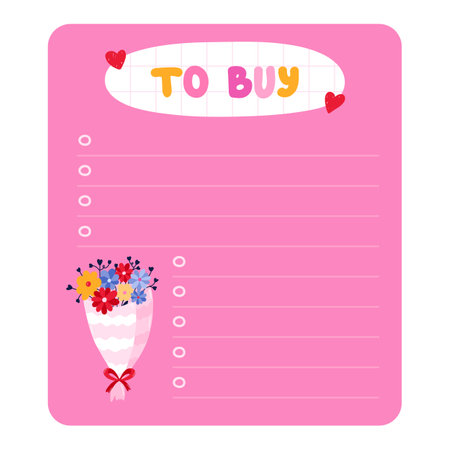 Cute scrapbook templates for planner (notes, to do, to buy, to read) with illustrations about love, romance, Valentine's day. With printable, editable illustrations. For school and university scheduleのイラスト素材