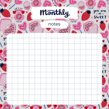 Cute scrapbook templates for planner (notes, to do, to buy, to read) with illustrations about love, romance, Valentine's day. With printable, editable illustrations. For school and university scheduleのイラスト素材