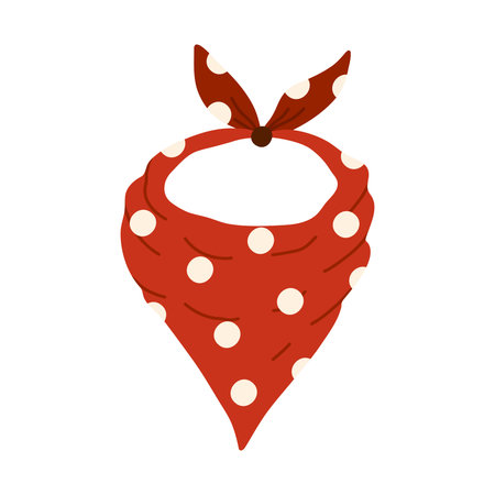 Cute hand drawn red cowboy scarf clipart. Western neck bandana neckerchief and handkerchief. Unisex neck accessory in the Wild West style. Biker face scarf, bandanna shawl isolated on white.のイラスト素材