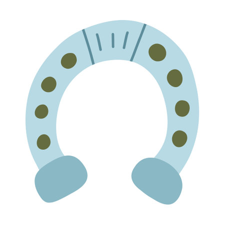 Cute hand drawn clipart of lucky horseshoe. Symbol of good luck casino and Saint Patrick's Day. Simple doodle in cartoon style isolated on white background. Irish sign of luck, prosperity and successのイラスト素材