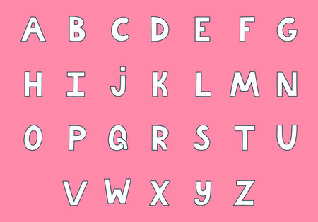 Cute black and white alphabet set with hand drawn outline. Simple bold font.のイラスト素材