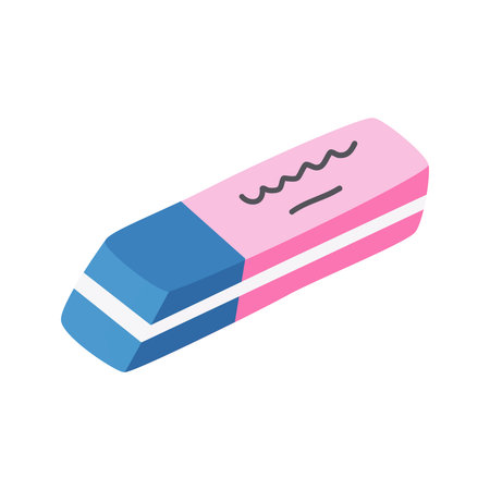Cute hand drawn pencil eraser for school, work and study at university. Classic cartoon rubber for drawing, writing, correcting. School supply, stationery for kids. Vector clipart isolated on whiteのイラスト素材