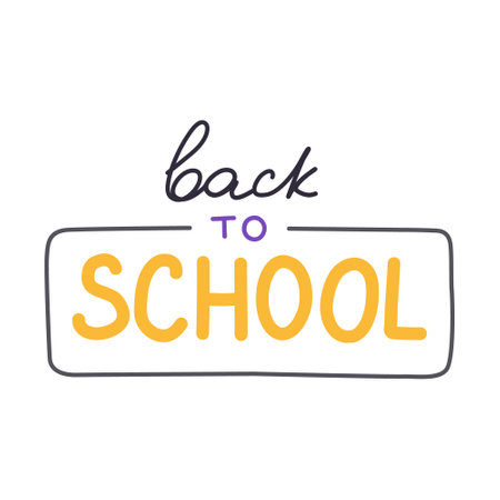 Back to school hand drawn lettering. School and education vector typography isolated on background. Cute handwritten phrase about start of learning and studying for poster, flyer, design.のイラスト素材