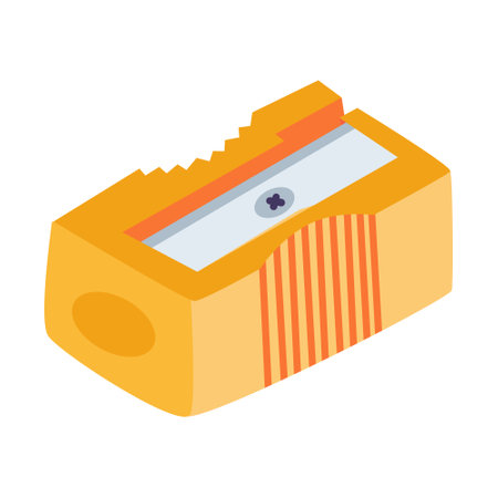 Cute hand drawn pencil sharpener with blade for drawing, studying, working. Cartoon back to school stationery for shaving and sharpening pencils. Vector colorful clipart of school supply isolatedのイラスト素材