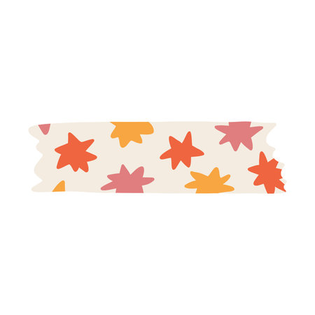 Cute cartoon washi tape stripe with hand drawn star pattern. Adhesive tape with colorful retro ornament. Aesthetic decorative scotch tape with ragged edges for scrapbook, planner, notebook, craftのイラスト素材