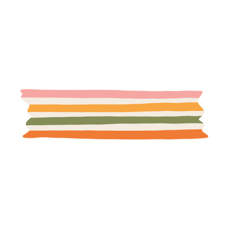 Cute clipart of washi tape stripe with horizontal line pattern. Adhesive tape with squiggle colorful ornament. Aesthetic decorative scotch tape with ragged edges for scrapbook, planner, notebookのイラスト素材