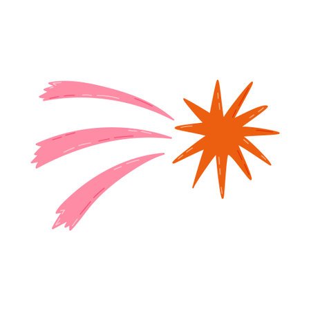 Cute hand drawn falling star with tail clipart in simple cartoon style. Sparkling magical star dust, comet shower. Astrology, astronomy, Christmas element. Universe shine, light, twinkling stardust.のイラスト素材