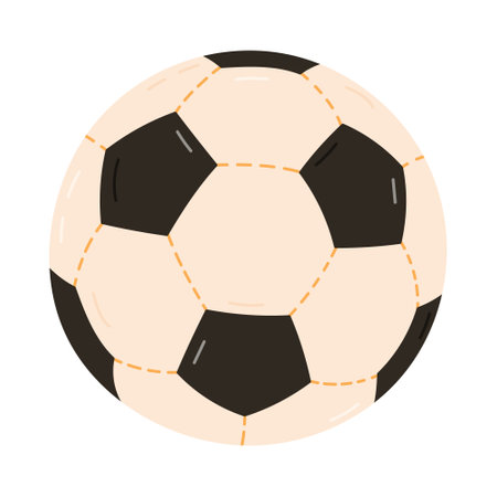 Cute cartoon soccer ball for sport game football. Leather sport equipment for playing football at stadium on match or physical education lesson at school, university. Hand drawn isolated clipart.のイラスト素材