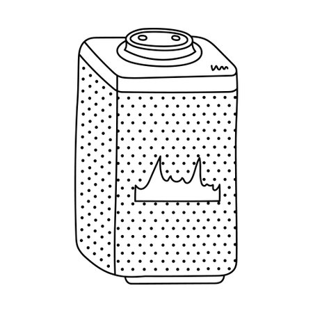 Cute doodle vertical smart assistant speaker playing music or talking. Virtual AI voice control with wireless loudspeaker to manage the house. Internet of things technique isolated with outlineのイラスト素材