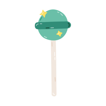 Cute cartoon sweet lollipop in Y2k aesthetic. Trendy round candy from 90s and 00s. Nostalgia for vintage and 1990s aesthetic. Vector hand drawn clipart of lollipop isolated on white background.のイラスト素材