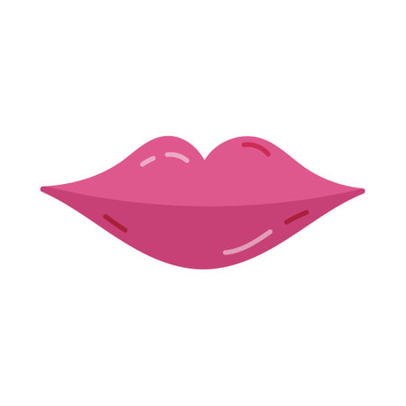 Cute cartoon closed lips as symbol of Y2k aesthetic. Colorful closed lips with lipstick as nostalgia for vintage and 1990s vibes. Vector hand drawn clipart isolated on white background.のイラスト素材