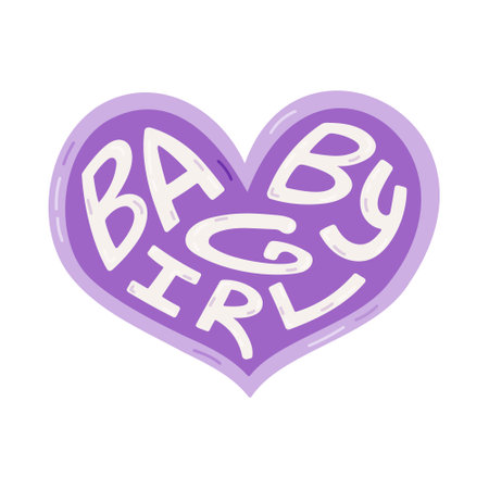 Cute cartoon heart with lettering Baby Girl in Y2k aesthetic. Retro love symbol from 90s and 00s. Hand drawn simple heart with typography isolated on white background. Nostalgia for 1990s vibes.のイラスト素材
