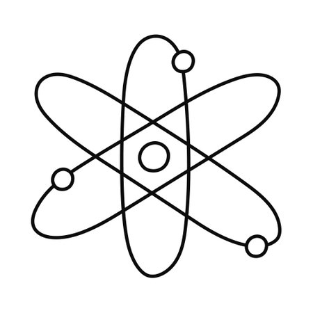 Cute doodle atom diagram with neutron, proton, and electron. Hand drawn atomic structure as sign of science, physics, chemistry and nuclear model. Scientific clipart isolated on white backgroundのイラスト素材