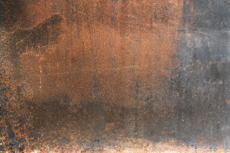 The inside of an old wood-burning oven door. The metal sheet is covered with rust and black soot....