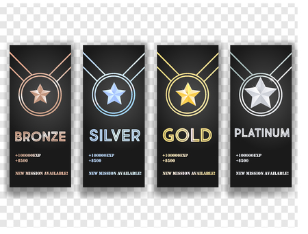 Set of black banners with different stars, medal, achievement.のイラスト素材