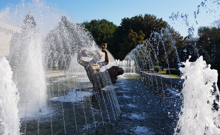 summer fountain with sculpture Opera and Ballet Theaterの写真素材