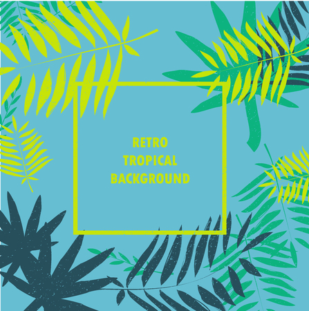 Vector retro template with tropical leaves. Leaves palm tree illustration. Modern graphics.のイラスト素材