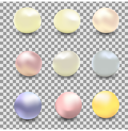 vector set of pearls of different colors, white pearls, river pearls.のイラスト素材