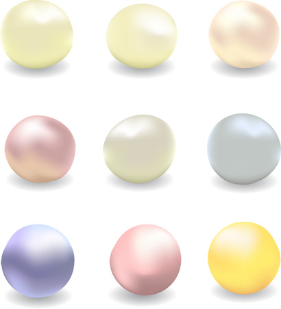 vector set of pearls of different colors, white pearls, river pearlsのイラスト素材