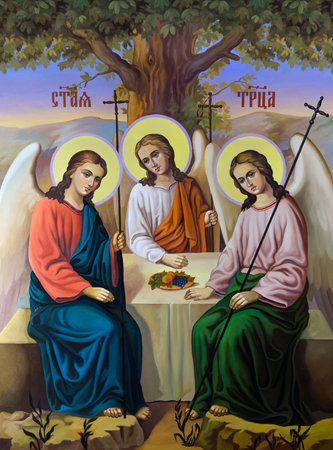 UKRAINE, ODESSA REGION, VILLAGE Maryanovka - SEPTEMBER 07, 2013: Icon of the Holy Trinity. Orthodox...