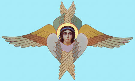UKRAINE, ODESSA-JULY, 30, 2013: Icon of the six-winged cherub.のeditorial素材