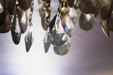 crystal chandelier in a shop, closeup of photoの写真素材