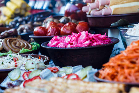 background pickles tomatoes garlic pepper cucumber closeupの写真素材