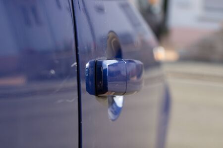 The side of the car is blue.の写真素材