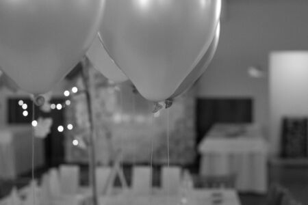Wedding table decoration with balloonsの写真素材