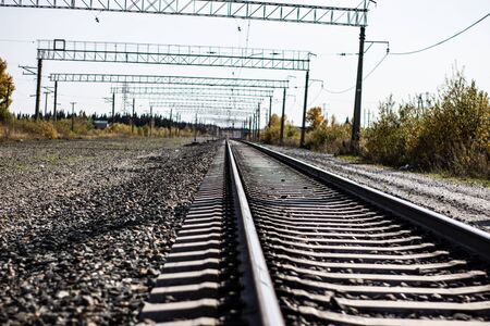 The railroad track closeup. The transport train.の写真素材
