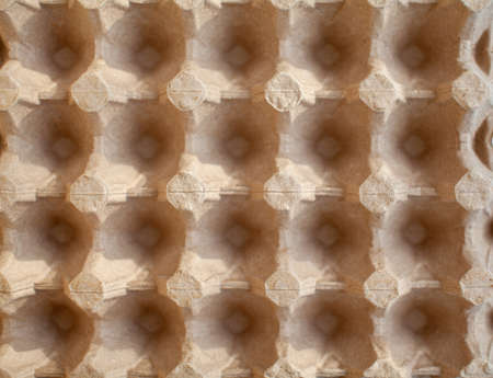Protective cardboard packaging for storing eggs. Empty biodegradable molded egg box made of paper pulp.の写真素材