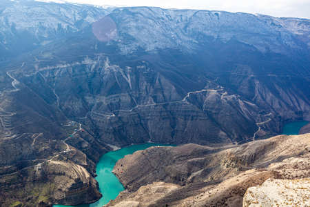 Sulak canyon is one of the deepest canyons in the world and the deepest in Europe. Natural landmark of Dagestan, Russia. Dagestan canyon in mountains Dubkiの写真素材