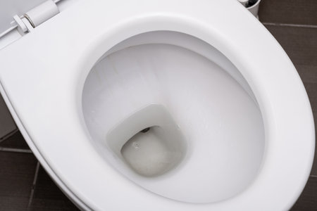 White toilet bowl in the toilet in the bathroom.の写真素材
