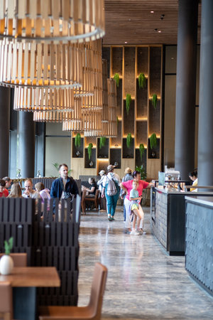 Sweet pastries with berries. Showcase in a candy store.のeditorial素材